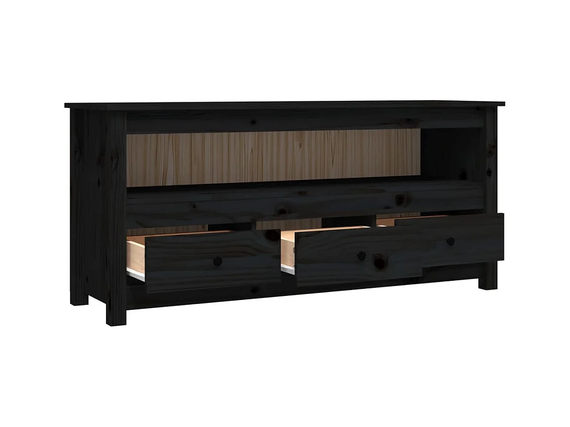 Selim  Meuble TV Noir 114x35x52 cm Bois de pin massif