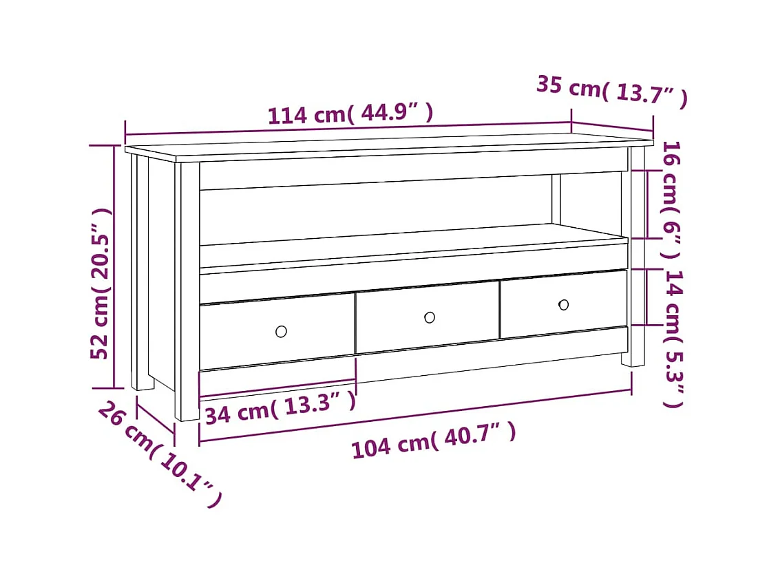 Selim  Meuble TV Noir 114x35x52 cm Bois de pin massif