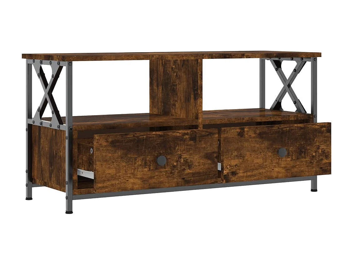 Sophie-Bernadette-Marie  Meuble TV chêne fumé 90x33x45 cm bois d'ingénierie et fer