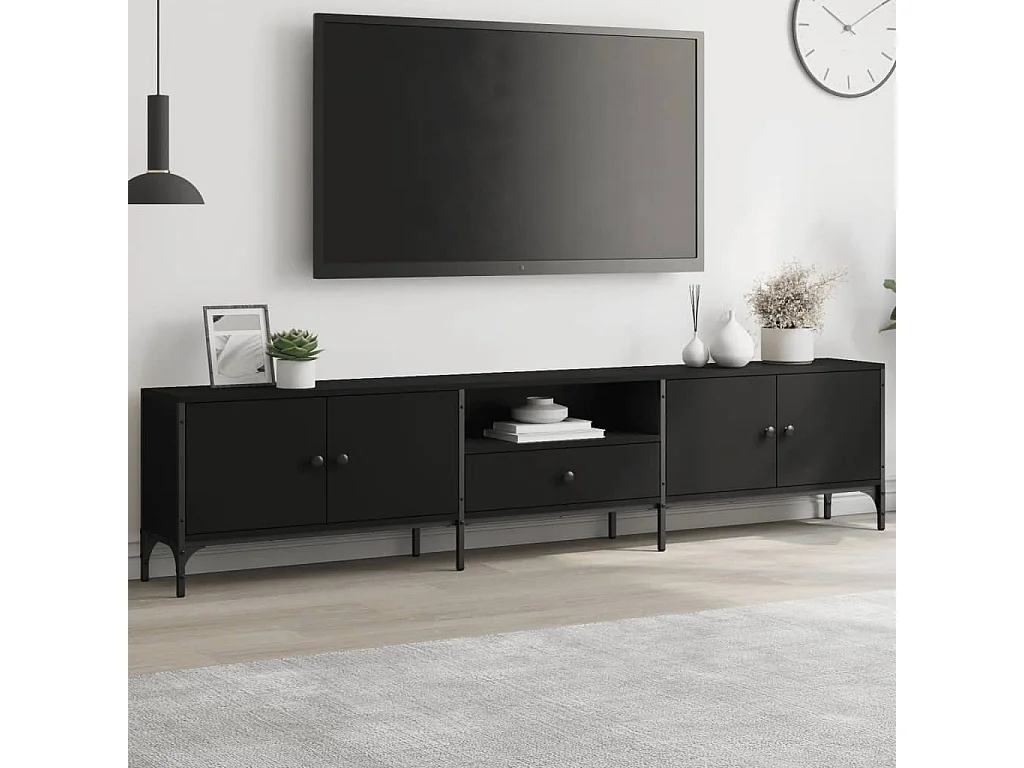 Prolenta Premium -  Meuble TV avec tiroir noir 200x25x44 cm bois d'ingénierie