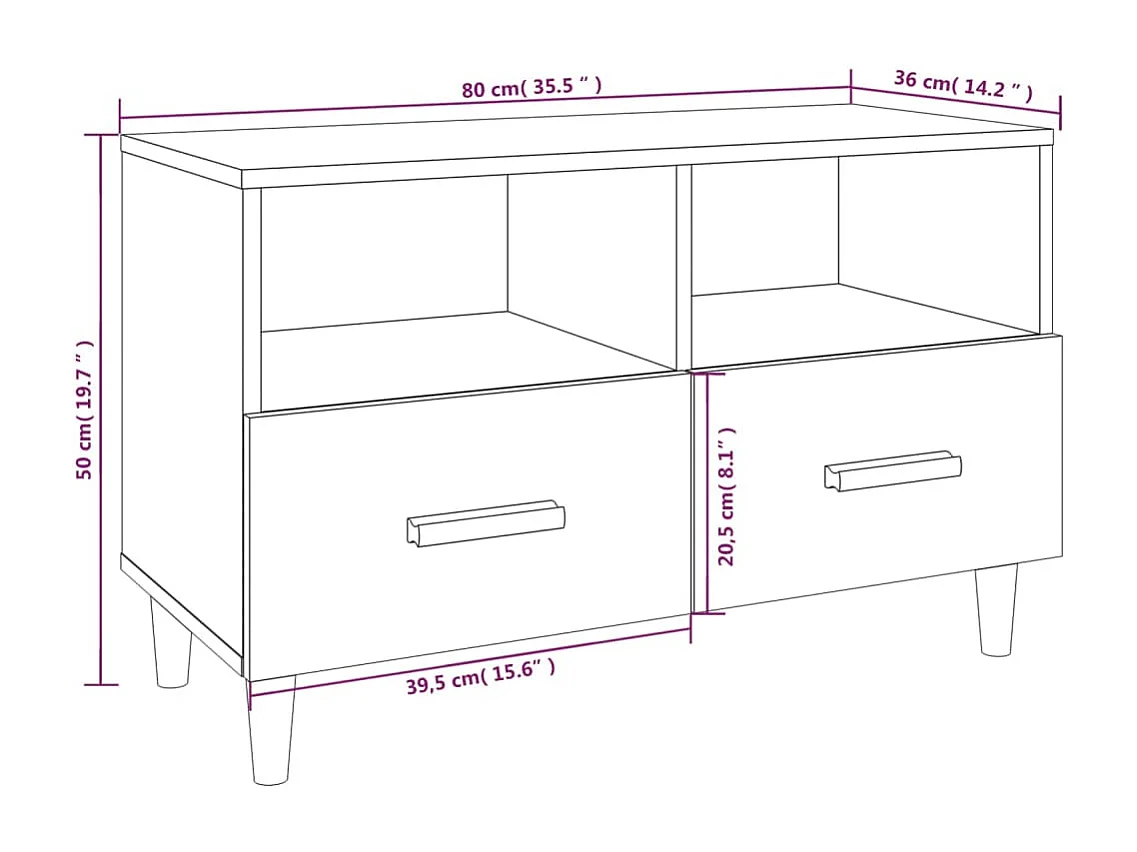 Millingen aan de Rijn  Meuble TV Sonoma gris 80x36x50 cm Bois d'ingénierie