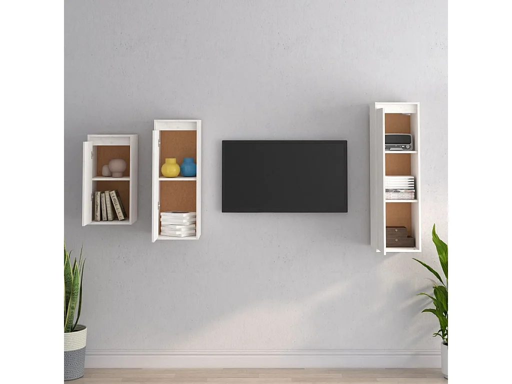 Yrorin  Meubles TV 3 pcs Blanc Bois massif de pin
