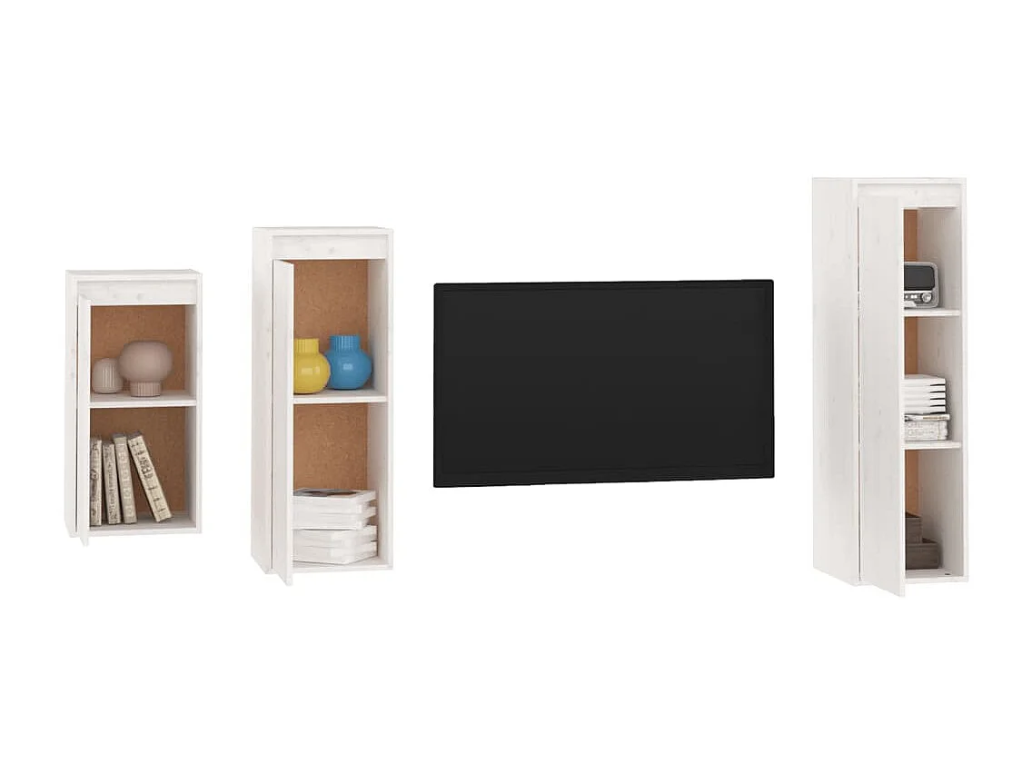 Yrorin  Meubles TV 3 pcs Blanc Bois massif de pin