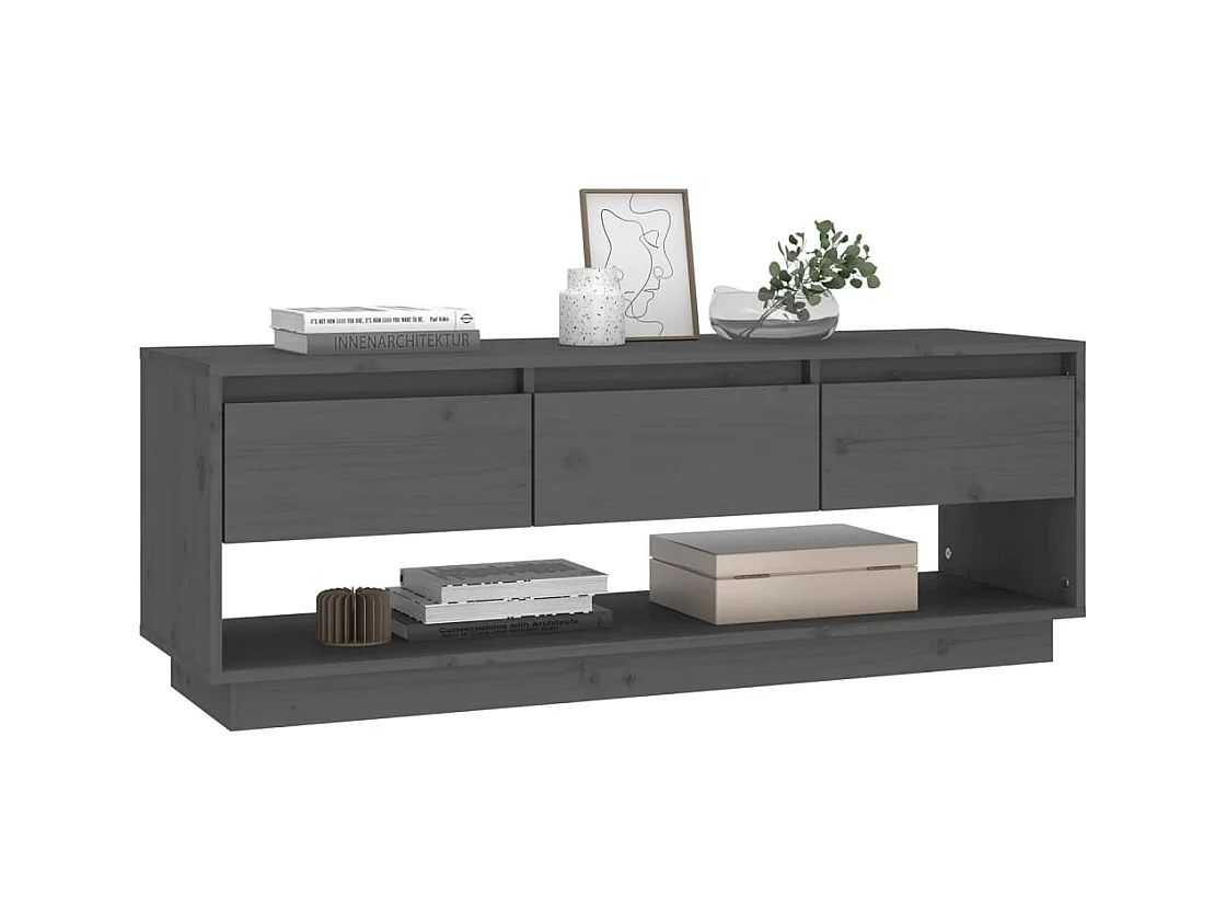 Amber  Meuble TV Gris 110,5x34x40 cm Bois de pin massif