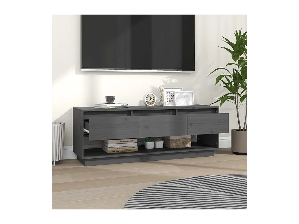 Amber  Meuble TV Gris 110,5x34x40 cm Bois de pin massif