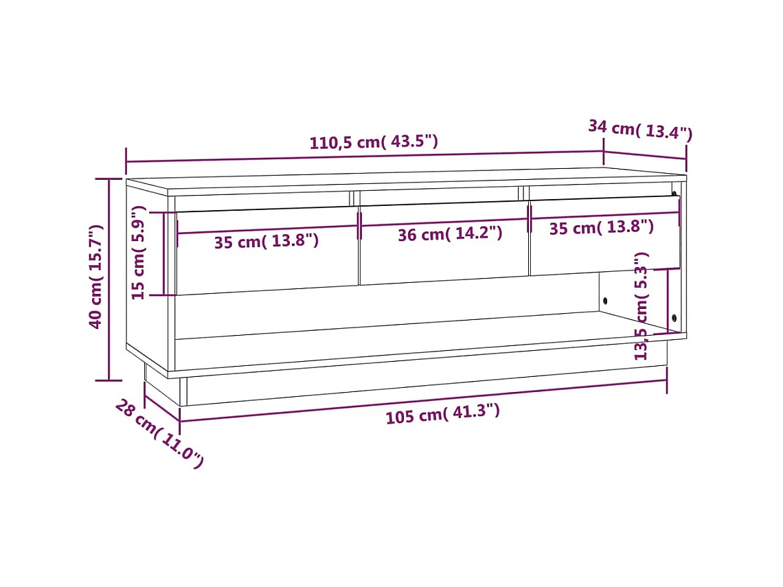 Amber  Meuble TV Gris 110,5x34x40 cm Bois de pin massif