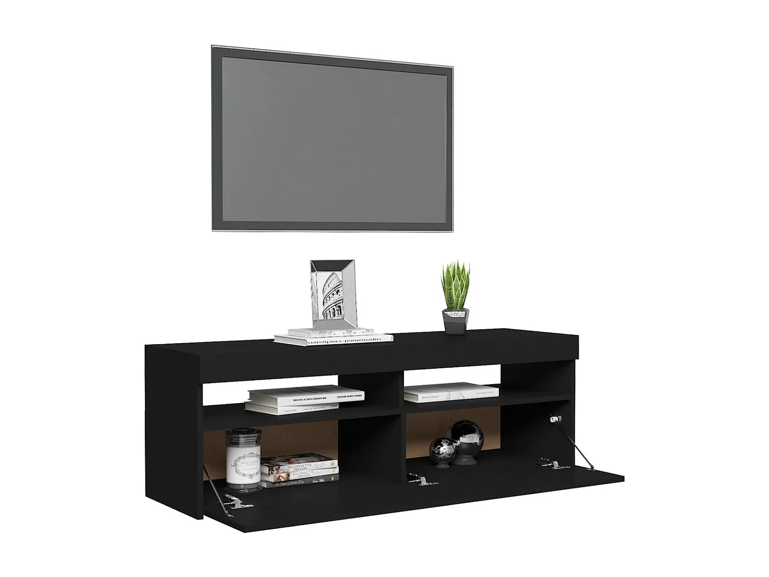 Ilion  Meuble TV avec lumières LED noir 120x35x40 cm