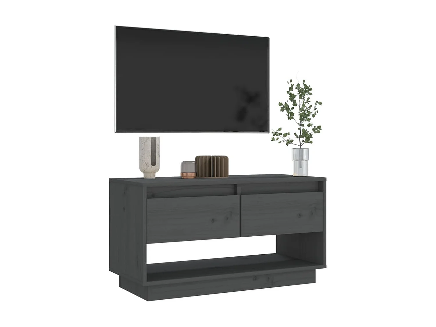 Megan Lynn  Meuble TV Gris 74x34x40 cm Bois de pin massif