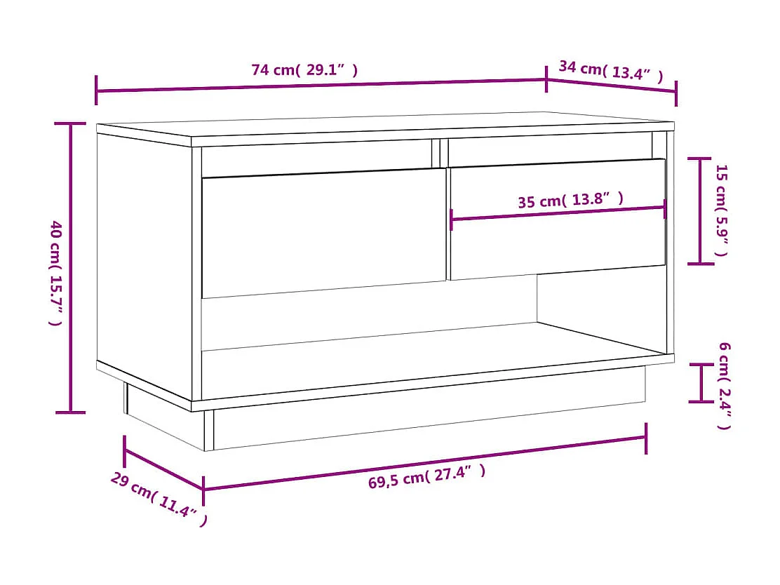 Megan Lynn  Tv-meubel 74x34x40 cm massief grenenhout grijs