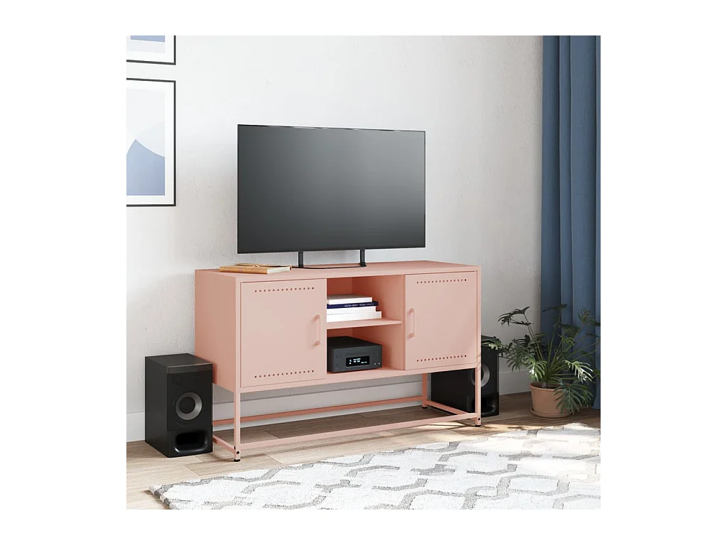María Luz  Meuble TV rose 100,5x39x60,5 cm acier