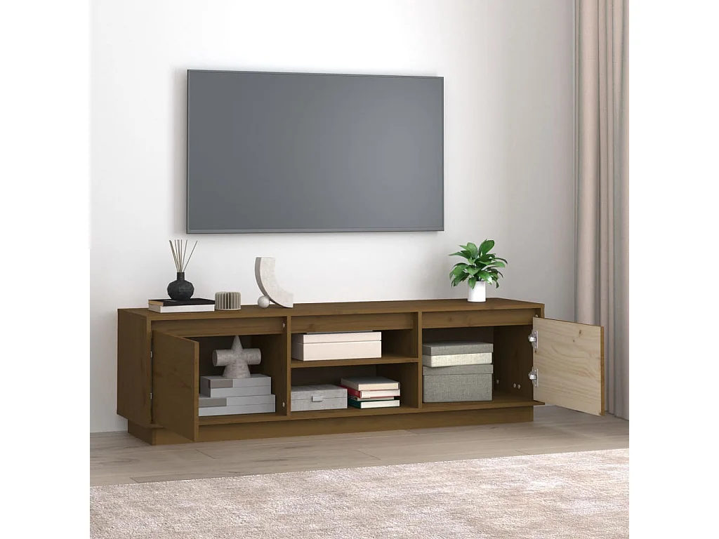 Njorir  Meuble TV Marron miel 140x35x40 cm Bois de pin massif