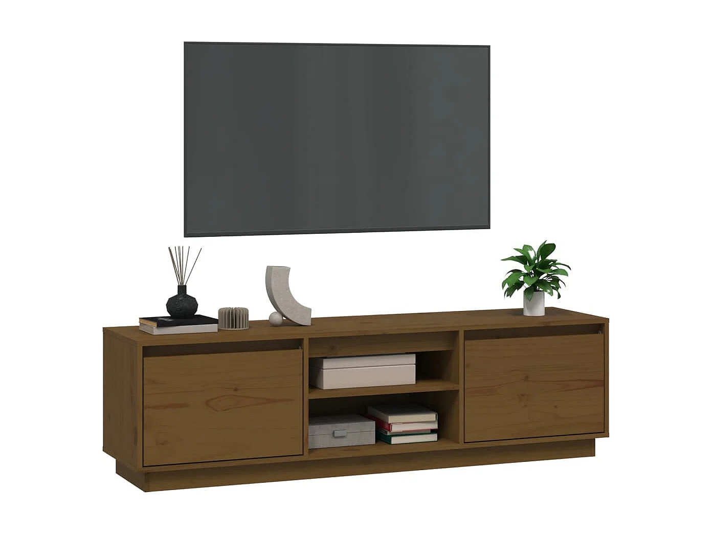 Njorir  Meuble TV Marron miel 140x35x40 cm Bois de pin massif