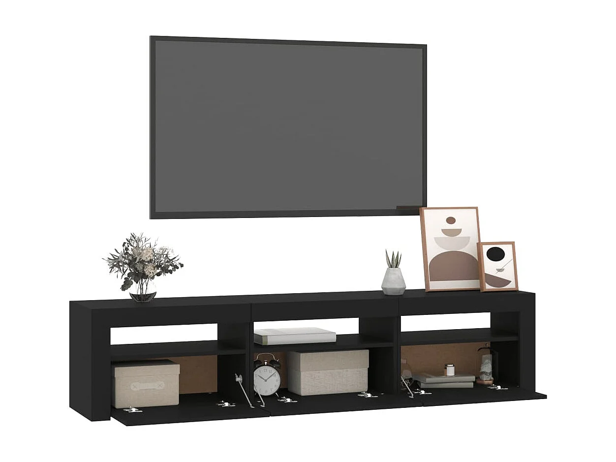 Vleteren  Meuble TV avec lumières LED Noir 180x35x40 cm
