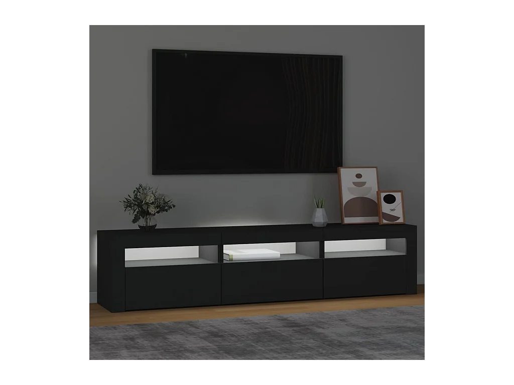 Vleteren  Meuble TV avec lumières LED Noir 180x35x40 cm