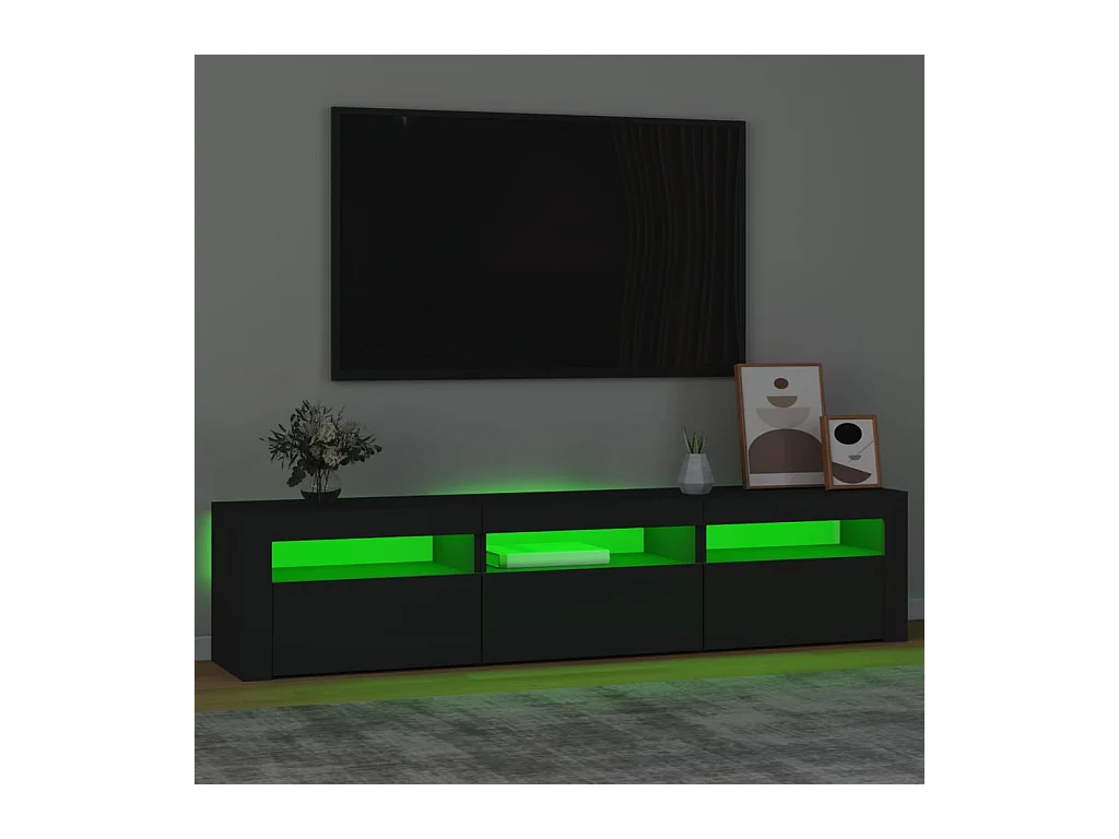 Vleteren  Meuble TV avec lumières LED Noir 180x35x40 cm