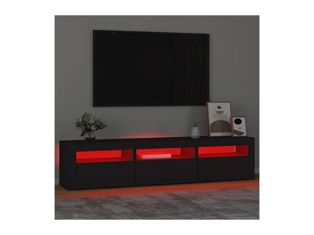 Vleteren  Meuble TV avec lumières LED Noir 180x35x40 cm