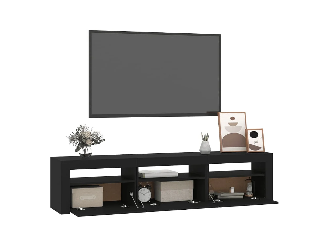 Vleteren  Meuble TV avec lumières LED Noir 180x35x40 cm