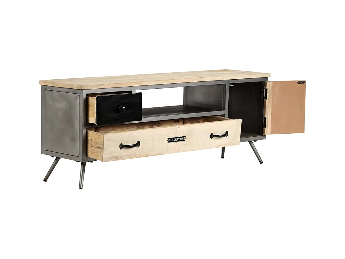 Garden Furniture -  Mueble para TV de madera de mango maciza y acero 120x30x45 cm