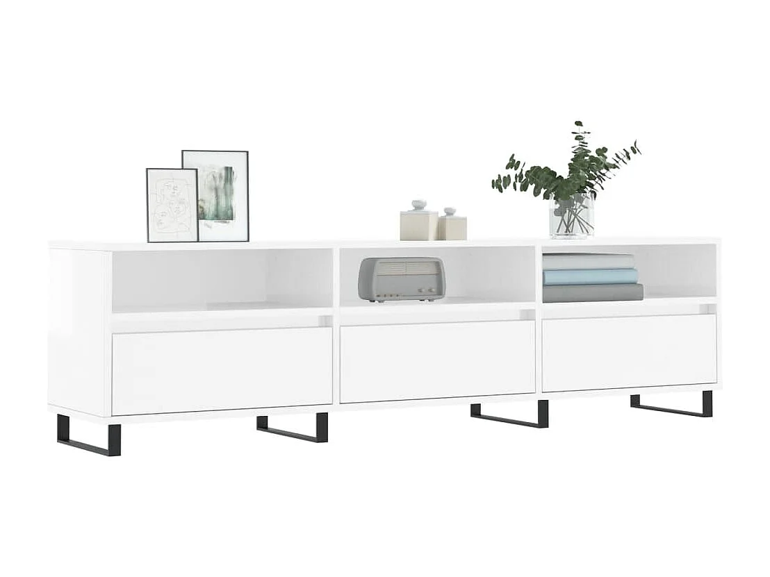 Hørning  Meuble TV blanc brillant 150x30x44,5 cm bois d'ingénierie