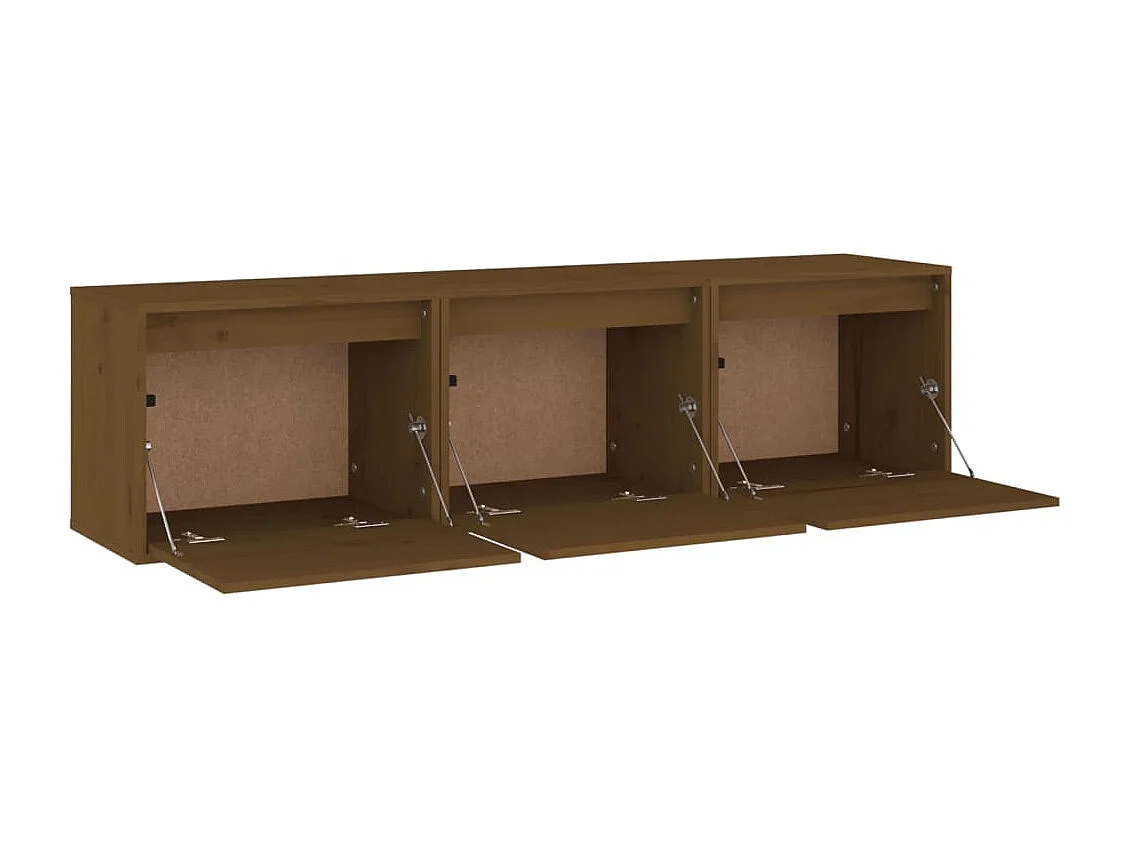 Licata  Muebles para TV 3 piezas madera maciza de pino marrón miel