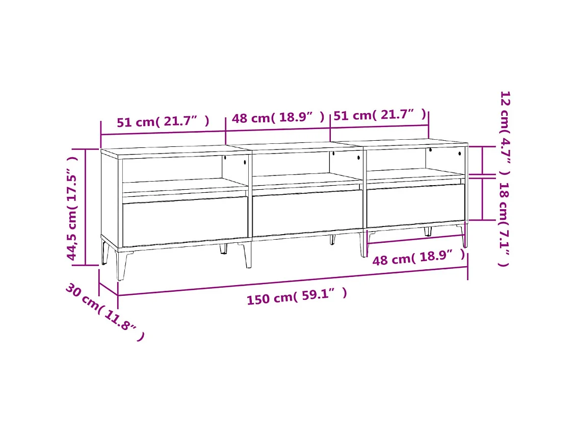 Simon-Pierre  Meuble TV chêne fumé 150x30x44,5 cm bois d'ingénierie