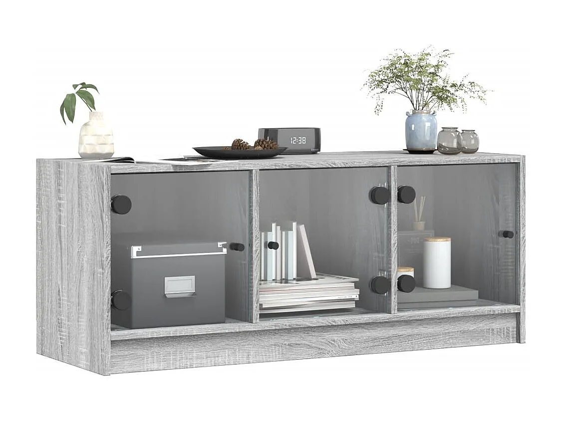 Ilgar  Meuble TV avec portes en verre sonoma gris 102x37x42 cm