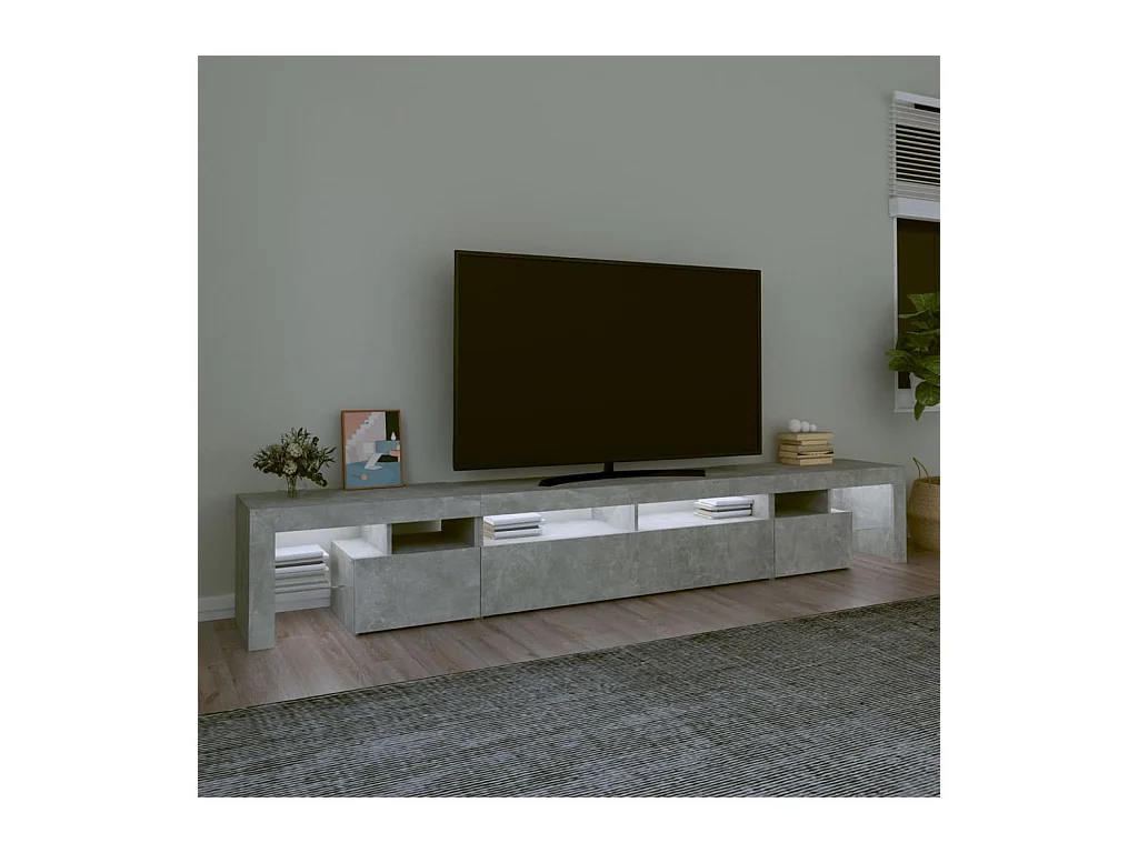 Tahlequah  Meuble TV avec lumières LED Gris béton 260x36,5x40 cm
