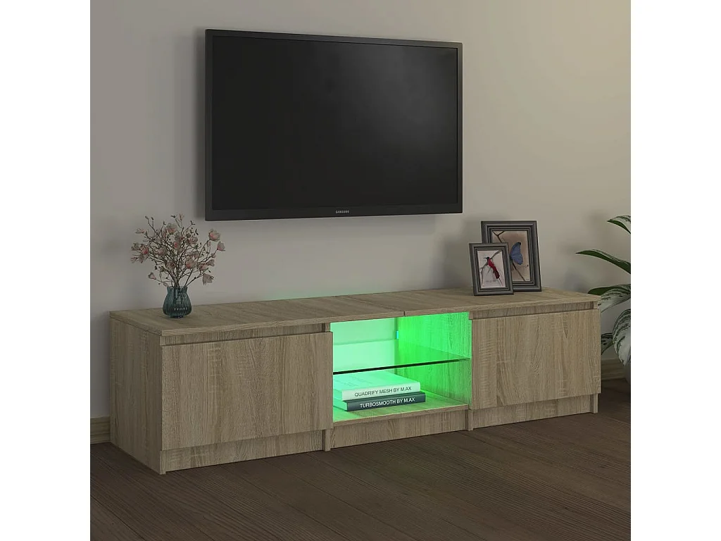Vasil  Meuble TV avec lumières LED chêne sonoma 140x40x36 cm