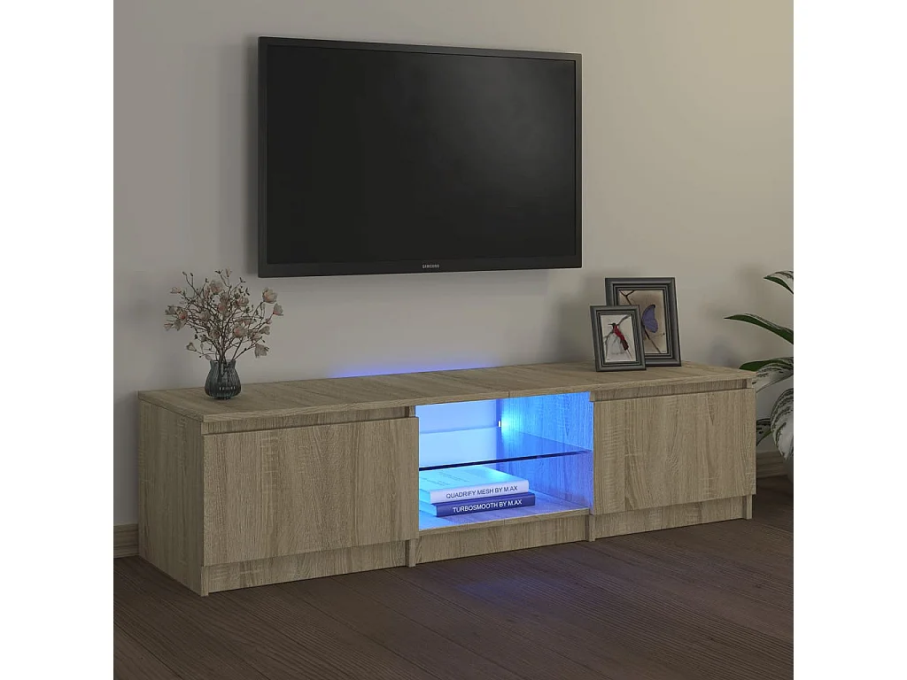Vasil  Meuble TV avec lumières LED chêne sonoma 140x40x36 cm