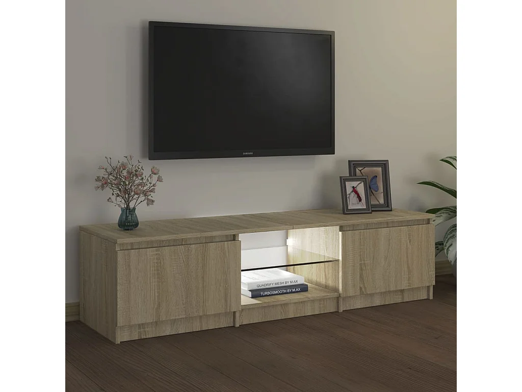 Vasil  Meuble TV avec lumières LED chêne sonoma 140x40x36 cm