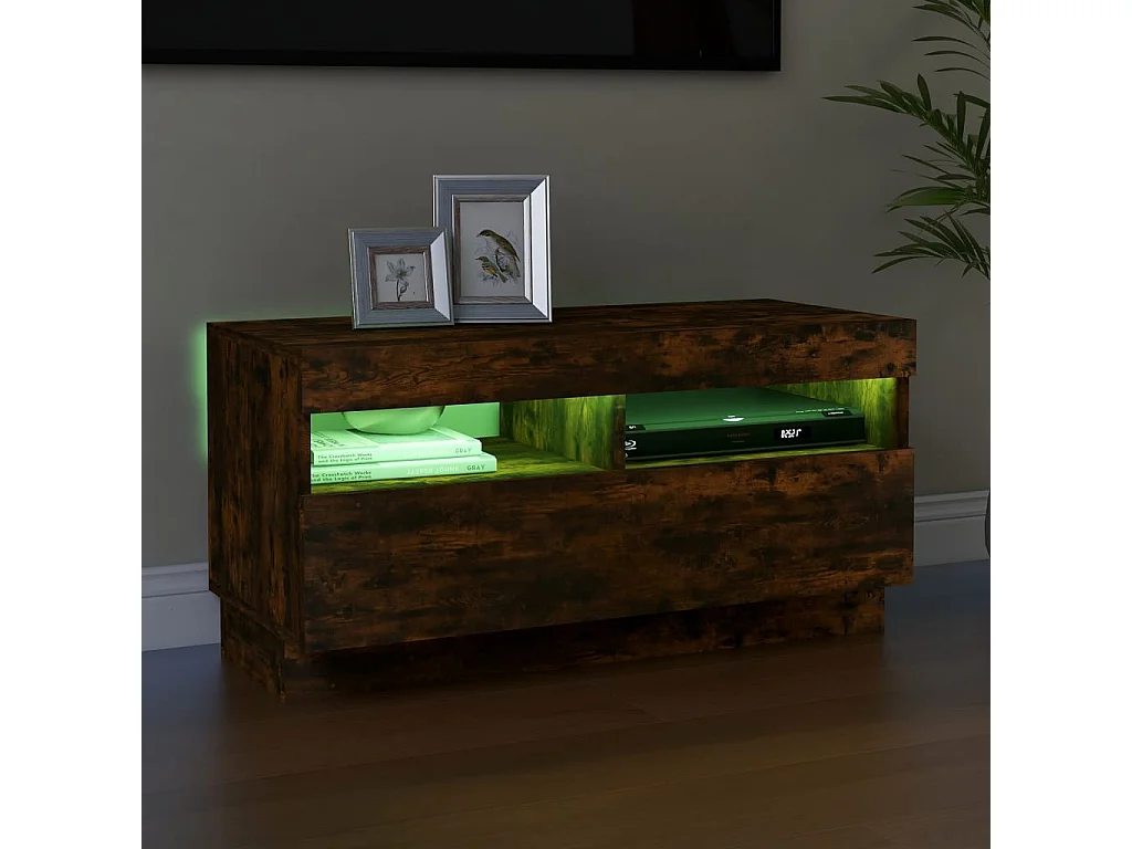 Roelant  Meuble TV avec lumières LED chêne fumé 80x35x40 cm