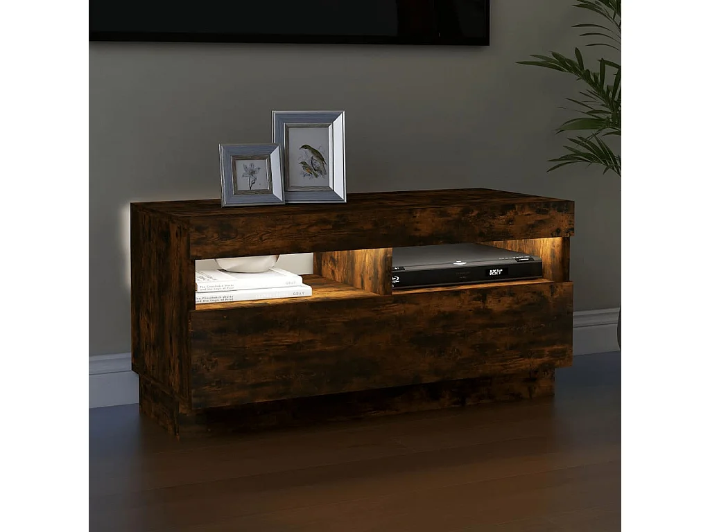 Roelant  Meuble TV avec lumières LED chêne fumé 80x35x40 cm