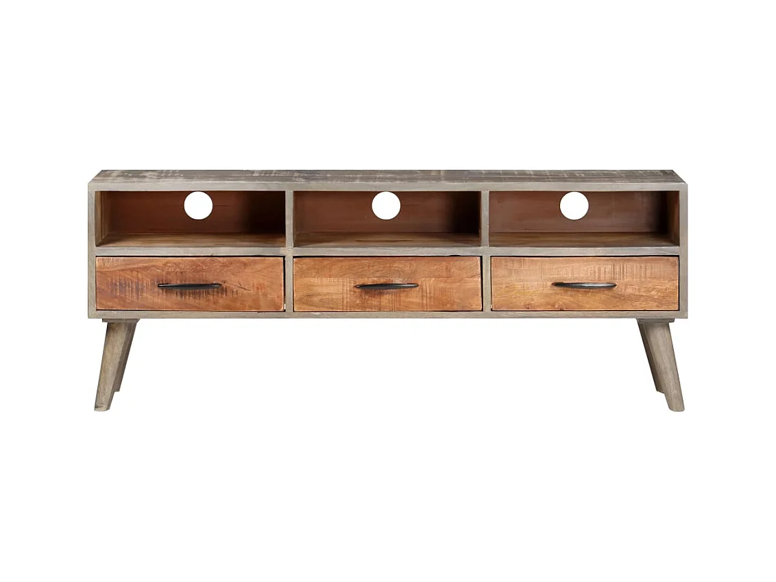 Garden Furniture -  Meuble TV Gris 130x35x51 cm Bois massif de manguier brut
