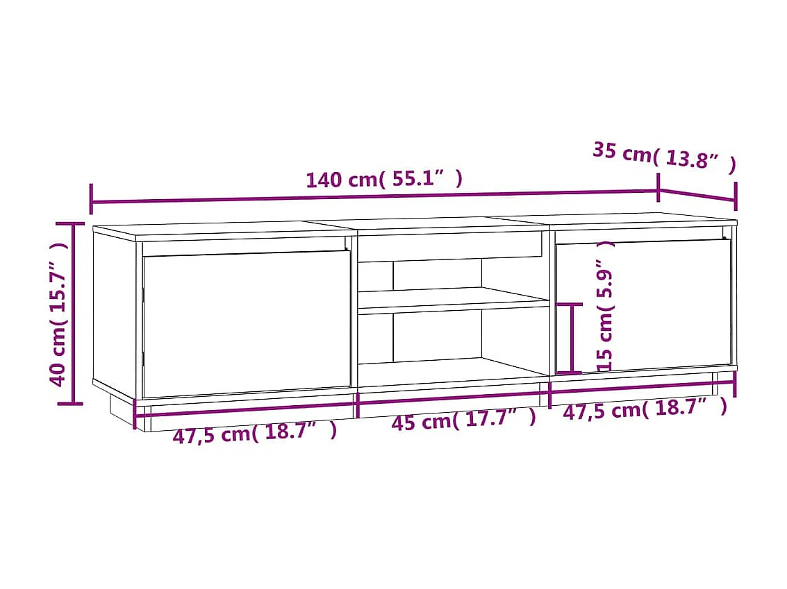 Gunes  Meuble TV Blanc 140x35x40 cm Bois de pin massif