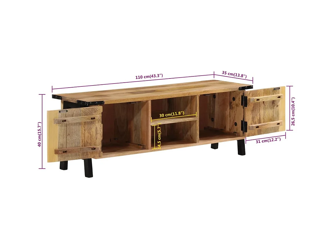 Garden Furniture -  Meuble TV 110x35x40 cm bois massif de manguier