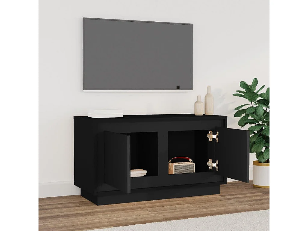 Elendra  Meuble TV noir 80x35x45 cm bois d'ingénierie