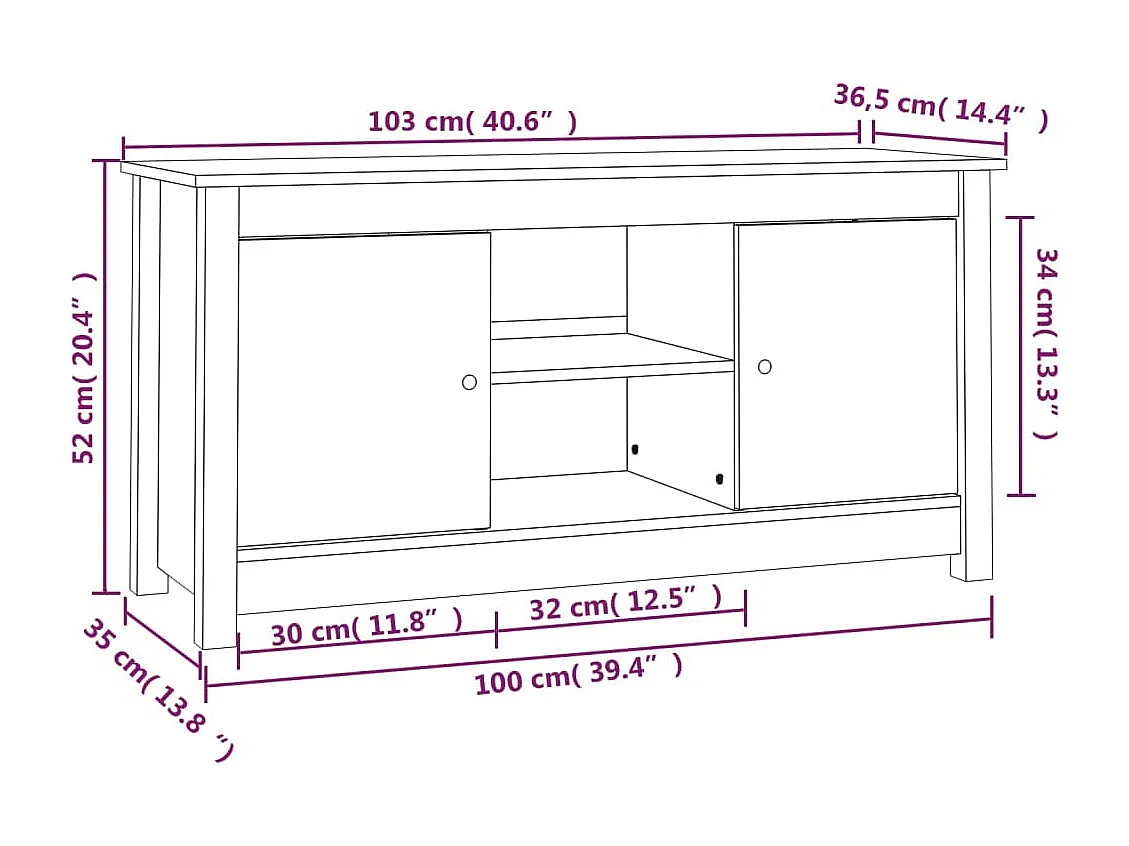 Mandy  Meuble TV Marron miel 103x36,5x52 cm Bois de pin massif