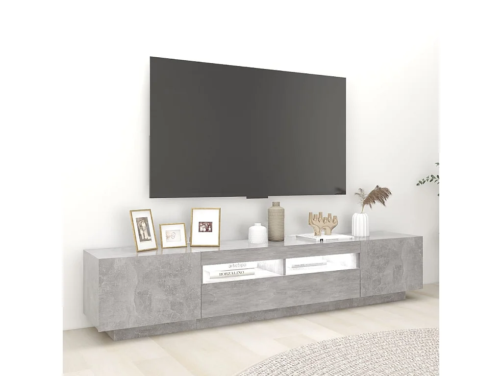 Havva  Meuble TV avec lumières LED Gris béton 200x35x40 cm