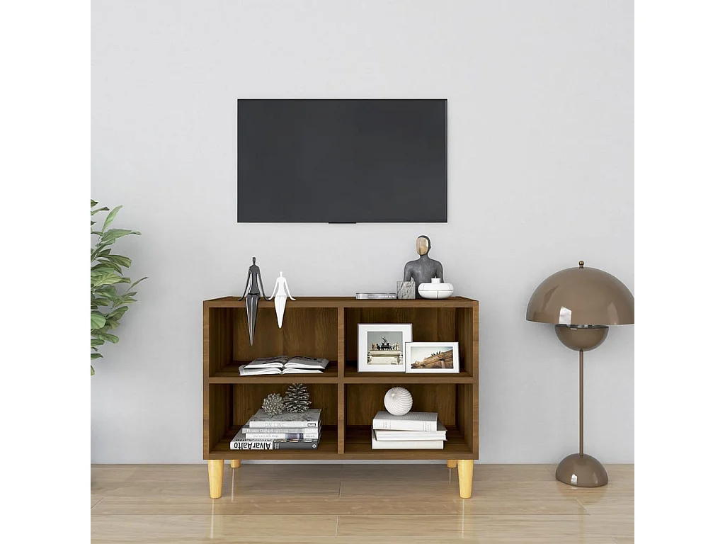 Bridgeville  Meuble TV avec pieds en bois massif Chêne marron 69,5x30x50 cm