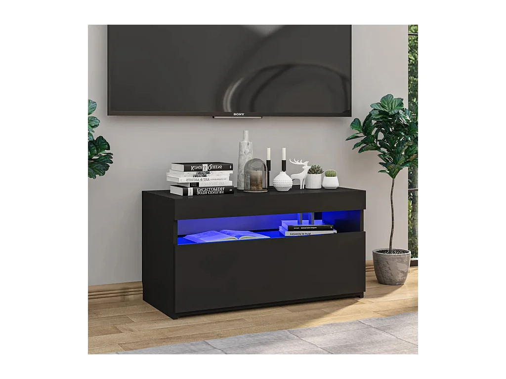 Ilion  Meuble TV avec lumières LED Noir 75x35x40 cm