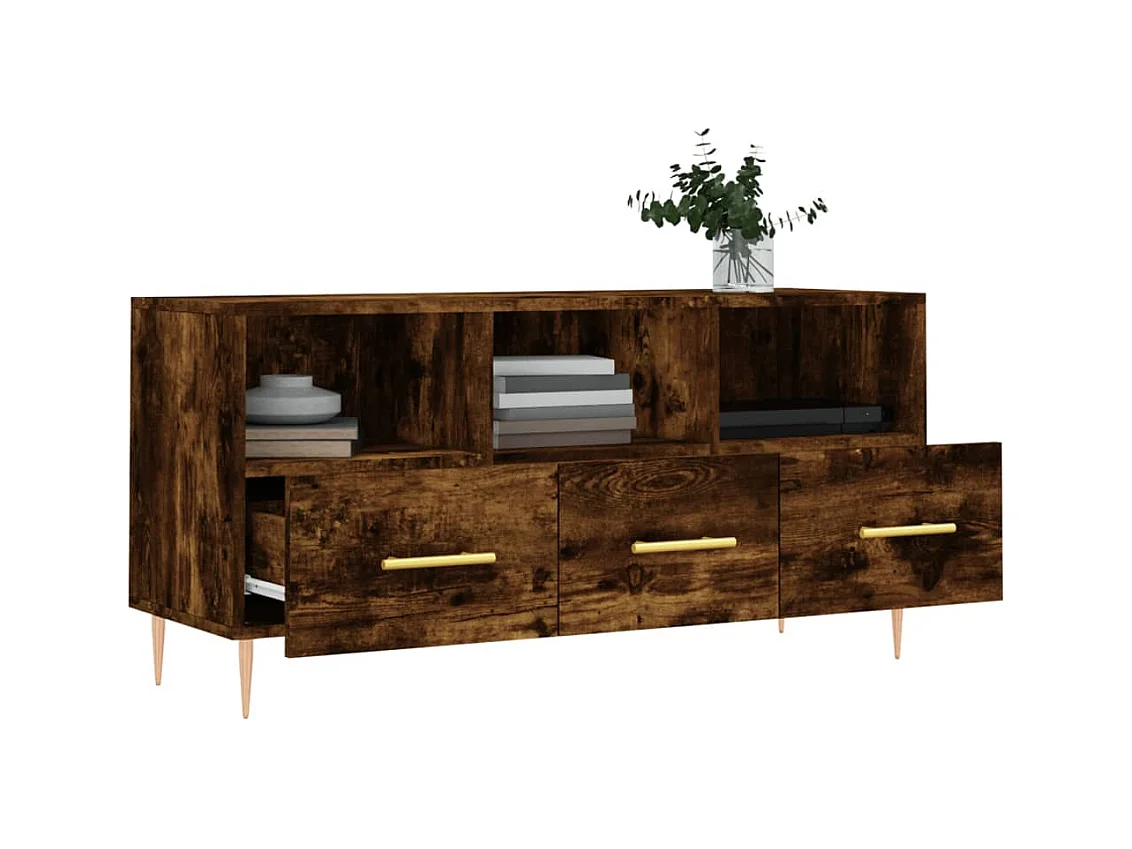 Bishopstown  Meuble TV chêne fumé 102x36x50 cm bois d'ingénierie