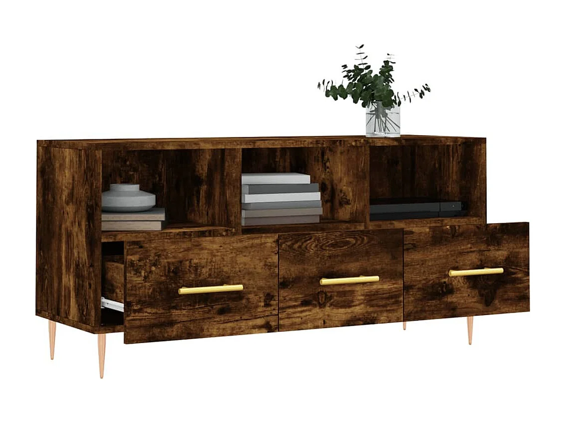 Bishopstown  Meuble TV chêne fumé 102x36x50 cm bois d'ingénierie