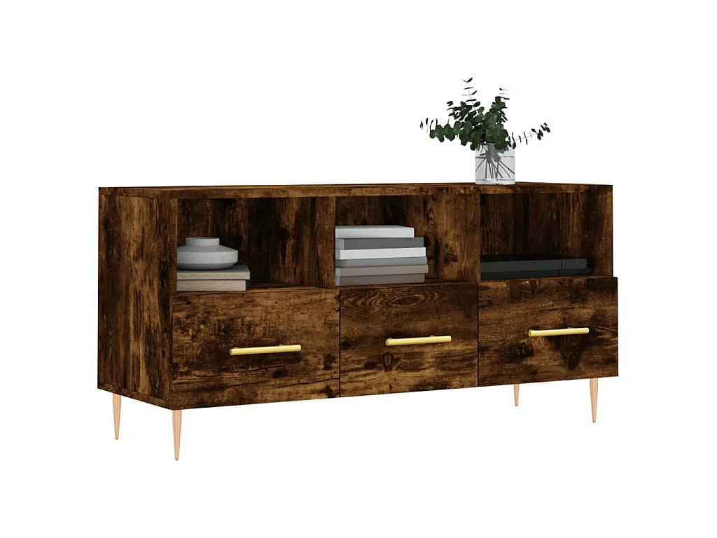 Bishopstown  Meuble TV chêne fumé 102x36x50 cm bois d'ingénierie