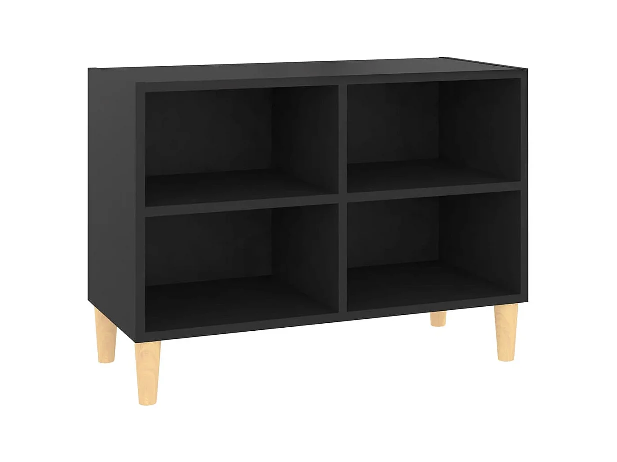 Bridgeville  Meuble TV avec pieds en bois massif Noir 69,5x30x50 cm