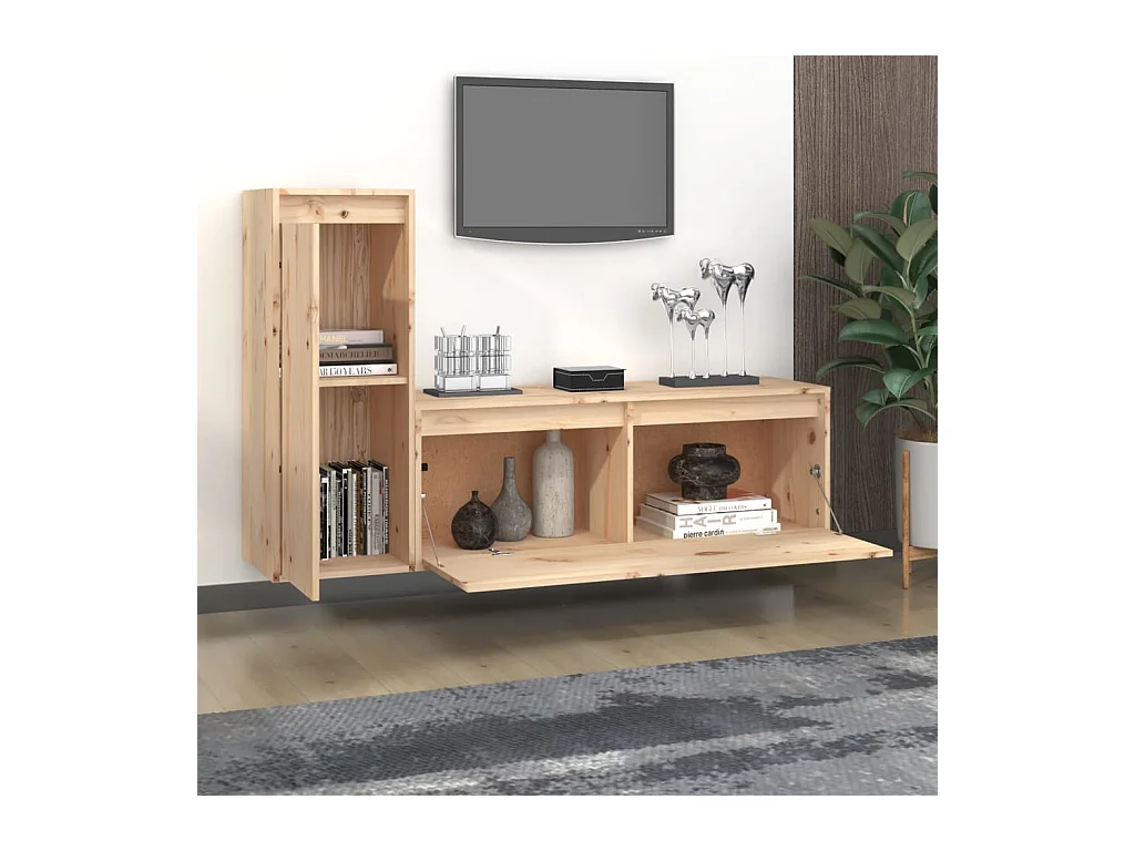 Janelle  Muebles para TV 2 piezas madera maciza de pino