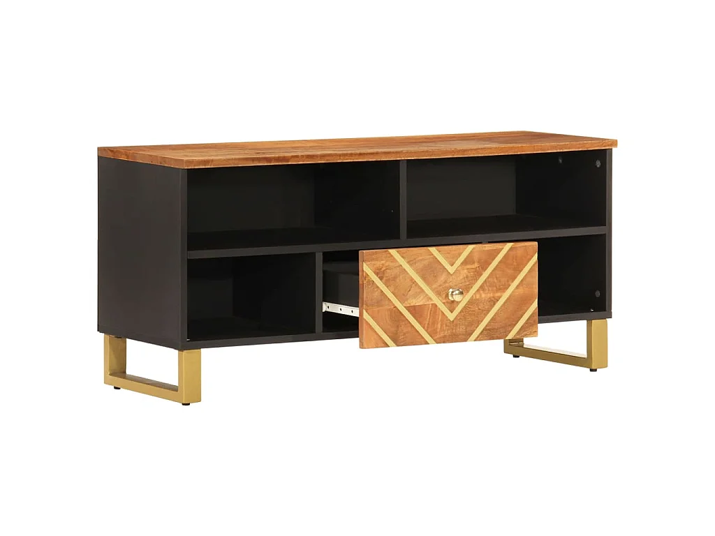 Garden Furniture -  Mueble de TV madera maciza mango marrón y negro 100x33,5x46 cm