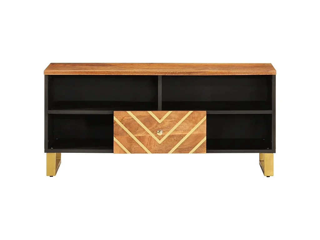 Garden Furniture -  Mueble de TV madera maciza mango marrón y negro 100x33,5x46 cm