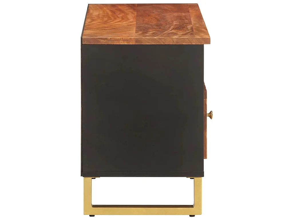 Garden Furniture -  Mueble de TV madera maciza mango marrón y negro 100x33,5x46 cm