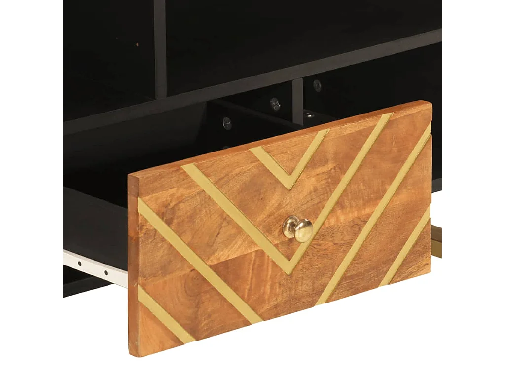 Garden Furniture -  Mueble de TV madera maciza mango marrón y negro 100x33,5x46 cm