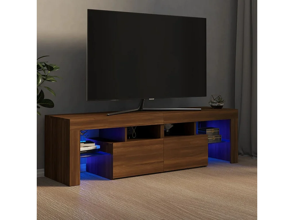 Hayo  Mueble de TV con luces LED marrón roble 140x36,5x40 cm